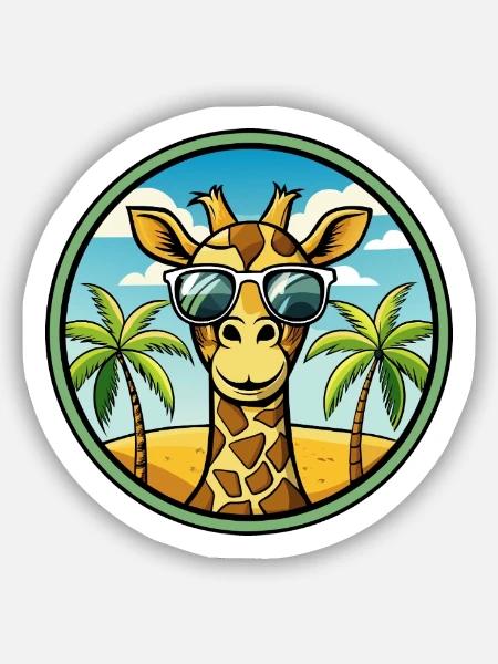 Girafe Drôle Dessin Animé Plage D’été Lunettes De Soleil Cool - Sticker taille S (10 x 10 cm) - blanc mat