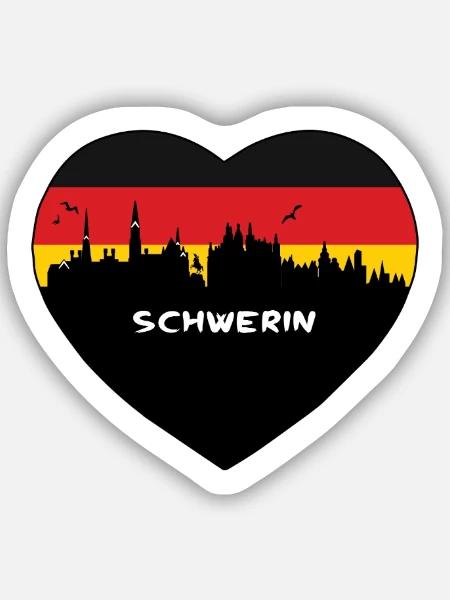 Flaggen-Skyline-Reise-Andenken Schwerins Deutschland - Sticker Größe S (10 x 10 cm) - Mattweiß