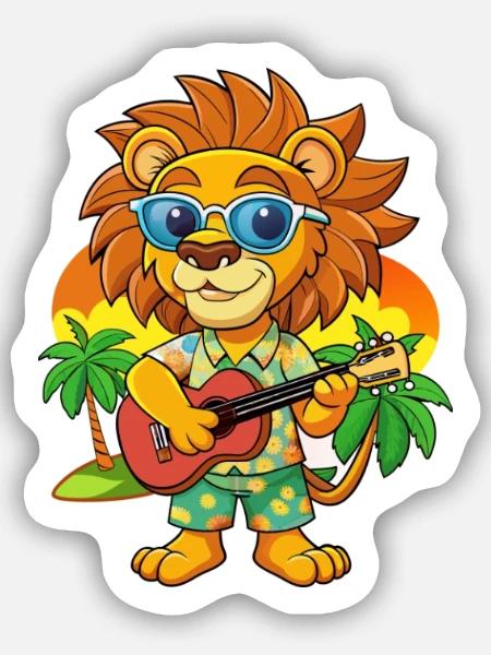 Lunettes de soleil de plage d’été Funny Lion Hawaiian - Sticker taille S (10 x 10 cm) - blanc mat