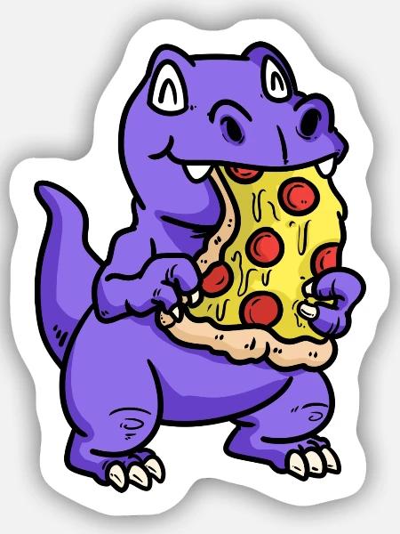Kleiner süßer Dino Pizza Kind naschen Baby Hunger - Sticker Größe S (10 x 10 cm) - Mattweiß