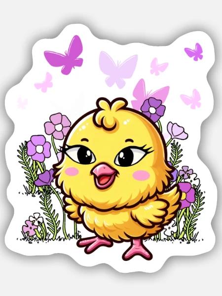 poussin Pâques enfant enfants - Sticker taille S (10 x 10 cm) - blanc mat