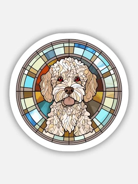 Lagotto Romagnolo Hunderasse Buntglas Bunt - Sticker Größe S (10 x 10 cm) - Mattweiß