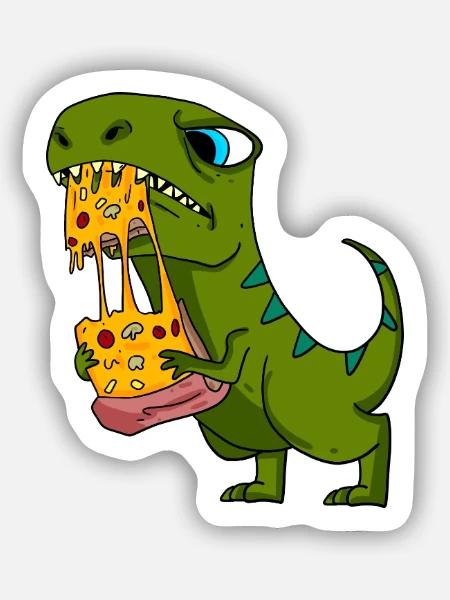 Dino Dinosaurier Pizza Fast Food Essen Geschenk - Sticker Größe S (10 x 10 cm) - Mattweiß