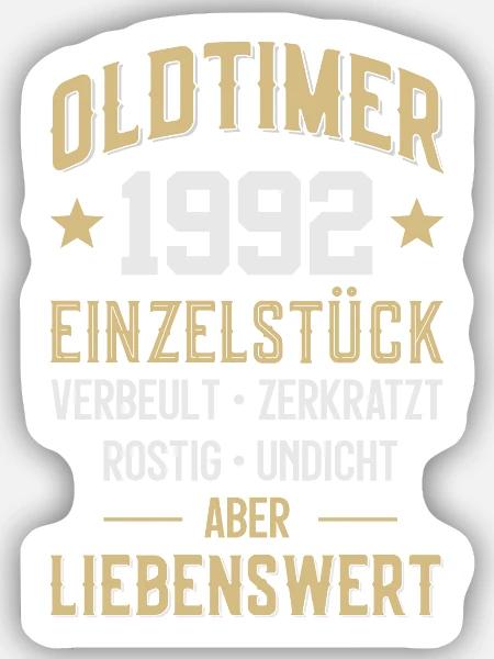 LUSTIG 34. GEBURTSTAG OLDTIMER 1992 EINZELSTÜCK - Sticker Größe S (10 x 10 cm) - Mattweiß