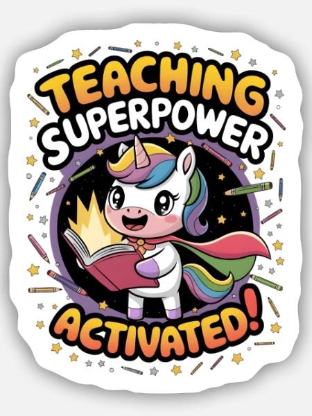 Superpouvoir d’enseignement activé ! - Sticker taille S (10 x 10 cm) - blanc mat