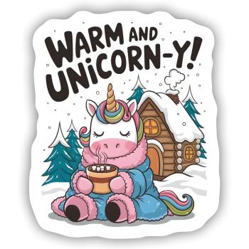 Warm und einhornartig! - Sticker Größe S (10 x 10 cm) - Mattweiß - Vorne