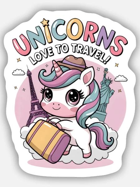 Eenhoorns houden van reizen! - Sticker maat S (10 x 10 cm) - mat wit