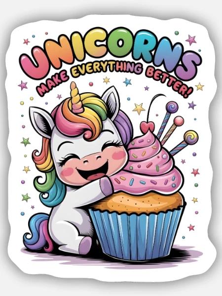 Eenhoorns maken alles beter - Sticker maat S (10 x 10 cm) - mat wit