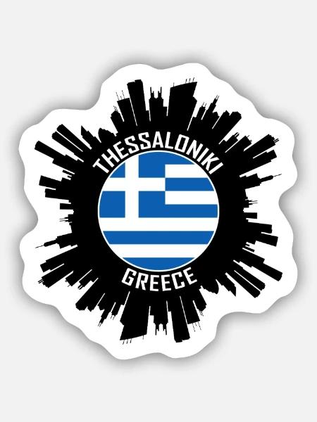 Thessaloniki Skyline Griechenland Flagge Reise Souvenir - Sticker Größe S (10 x 10 cm) - Mattweiß