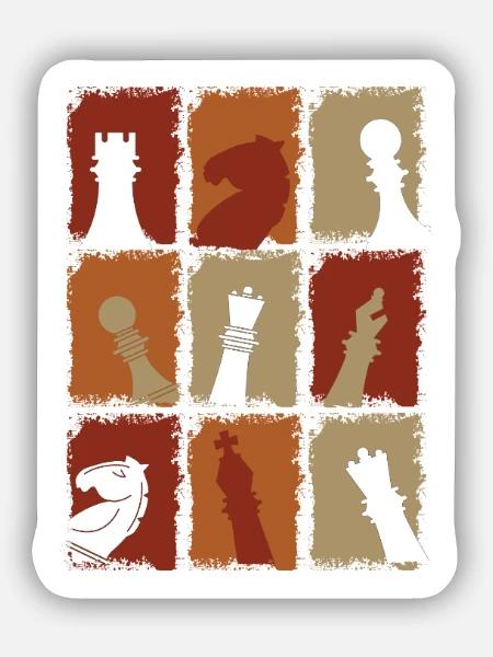 Schachfiguren Retro - Sticker Größe S (10 x 10 cm) - Mattweiß