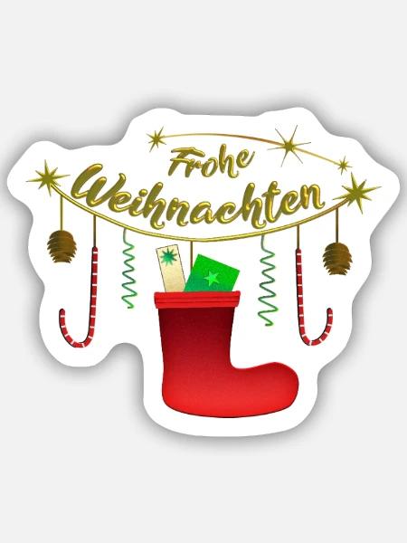 Frohe Weihnachten Candy Nikolausstiefel - Sticker Größe S (10 x 10 cm) - Mattweiß