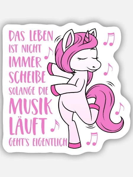 Musik Einhorn - Das Leben ist nicht immer Scheisse - Sticker Größe S (10 x 10 cm) - Mattweiß