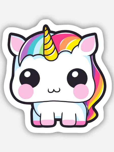 Baby Einhorn mit Regenbogen Mähne - Sticker Größe S (10 x 10 cm) - Mattweiß