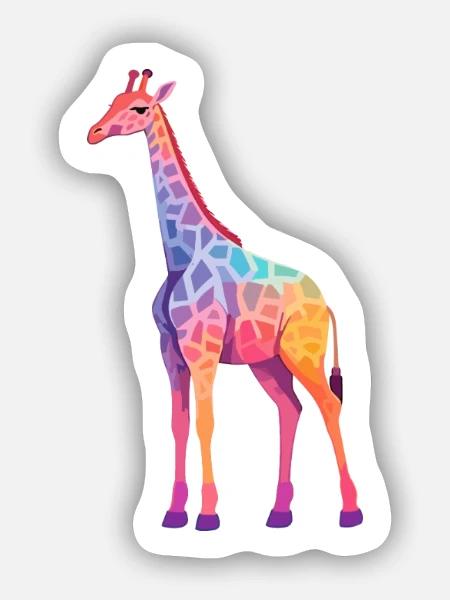Giraffe buntes Aquarell Cartoon Kawaii Tier - Sticker Größe S (10 x 10 cm) - Mattweiß