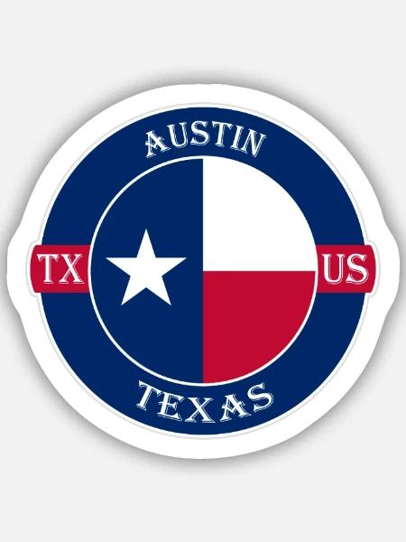 Austin Texas Flagge USA Reise Souvenir Abzeichen - Sticker Größe S (10 x 10 cm) - Mattweiß
