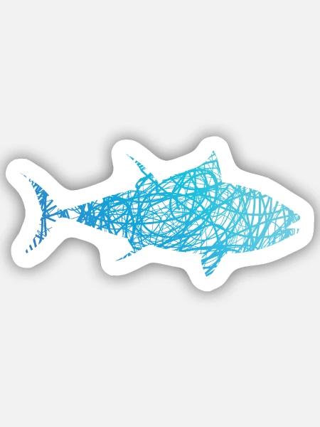 Thunfisch Kritzelei Farben Tuna Fisch - Sticker Größe S (10 x 10 cm) - Mattweiß
