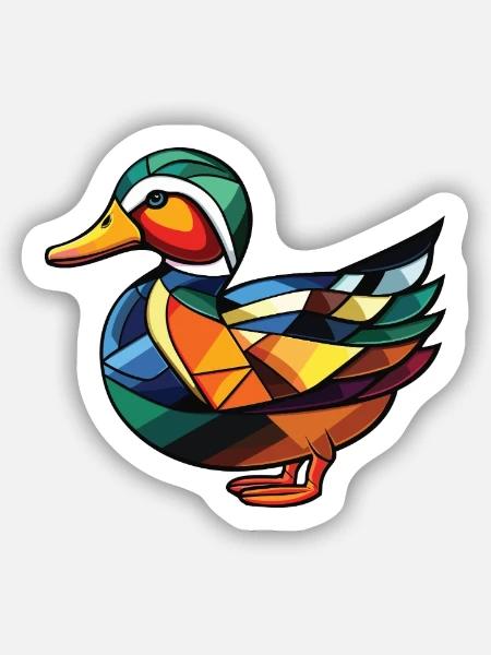 Mandarinenten-bunte Aquarell-Tierkarikatur - Sticker Größe S (10 x 10 cm) - Mattweiß