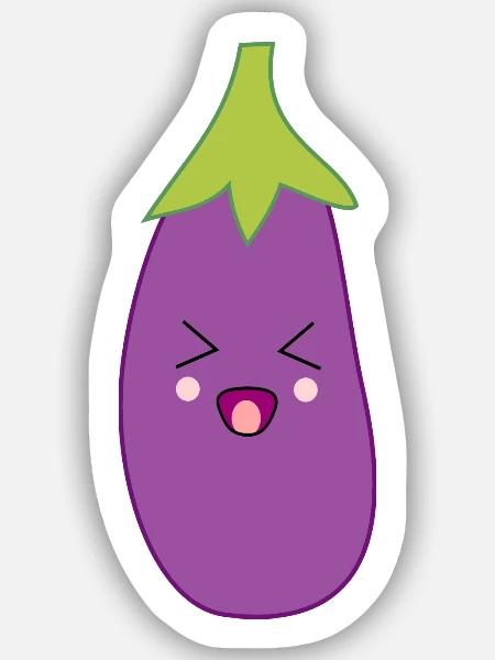 Kawaii-Auberginen-lustiges Weihnachtsgeschenk - Sticker Größe S (10 x 10 cm) - Mattweiß