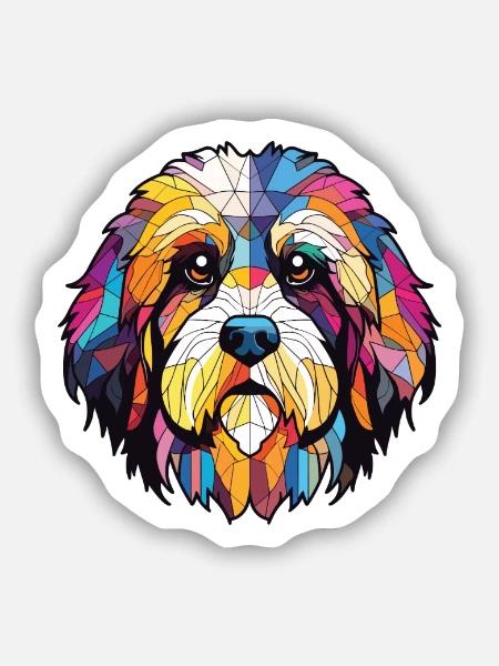 Tibet Terrier Hunderasse Aquarell Illustration - Sticker Größe S (10 x 10 cm) - Mattweiß