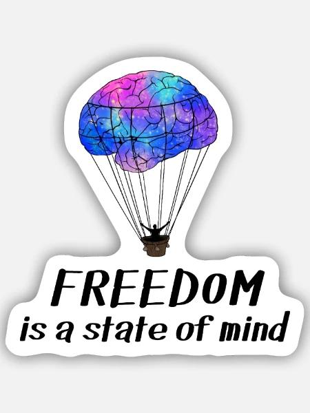 Freedom is a State of Mind - Gehirn Heißluftballon - Sticker Größe S (10 x 10 cm) - Mattweiß