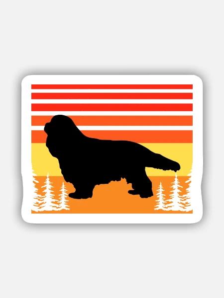 Cavalier Hundeliebhaber Silhouette Vintage Sonnenuntergang - Sticker Größe S (10 x 10 cm) - Mattweiß
