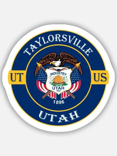 Taylorsville Utah Flagge USA Reise Souvenir Abzeichen - Sticker Größe S (10 x 10 cm) - Mattweiß