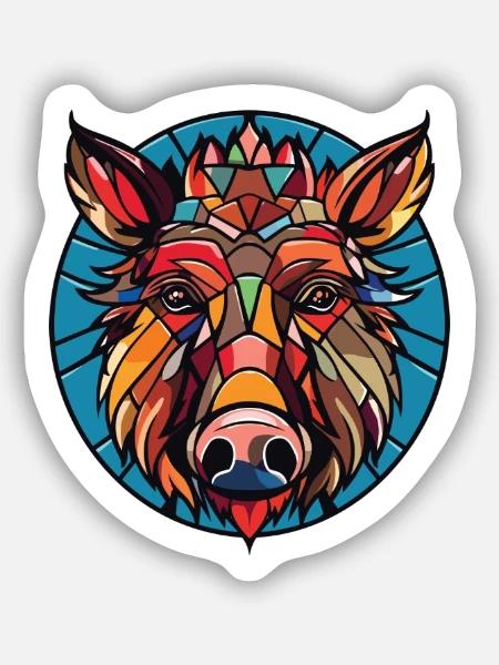 Wildschwein Buntes Aquarell Tier Haustier Illustration - Sticker Größe S (10 x 10 cm) - Mattweiß