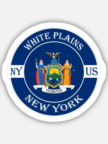 White Plains New York Flagge USA Souvenir Abzeichen - Sticker Größe S (10 x 10 cm) - Mattweiß