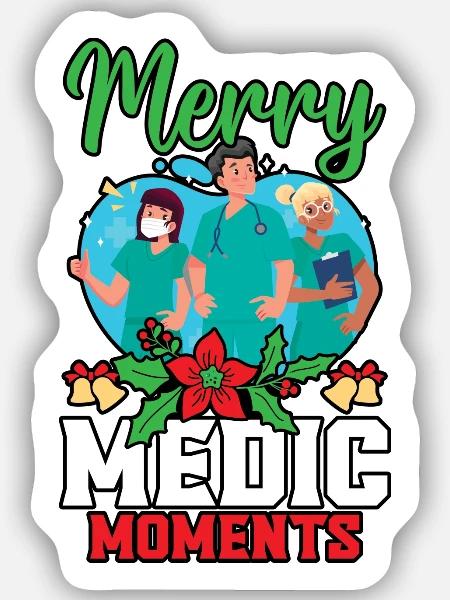 Merry Medic Moments Krankenschwester Weihnachten - Sticker Größe S (10 x 10 cm) - Mattweiß