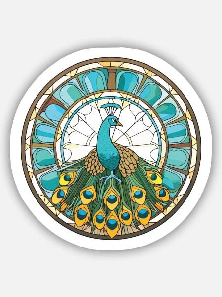 Pfauenbunte Aquarell-Tierillustration - Sticker Größe S (10 x 10 cm) - Mattweiß
