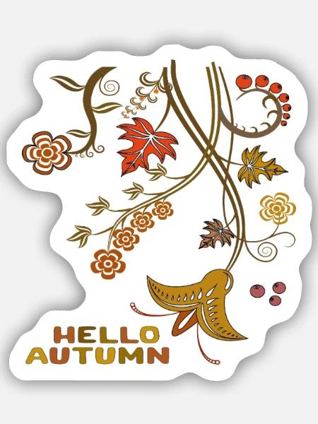 Hello Autumn, Hallo Herbst - Sticker Größe S (10 x 10 cm) - Mattweiß