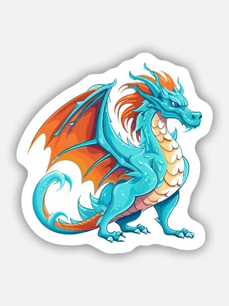 Drache Buntes Aquarell Cartoon Kawaii Tier - Sticker Größe S (10 x 10 cm) - Mattweiß