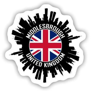 Middlesbrough Skyline UK Flagge Reise-Souvenir - Sticker Größe S (10 x 10 cm) - Mattweiß - Vorne