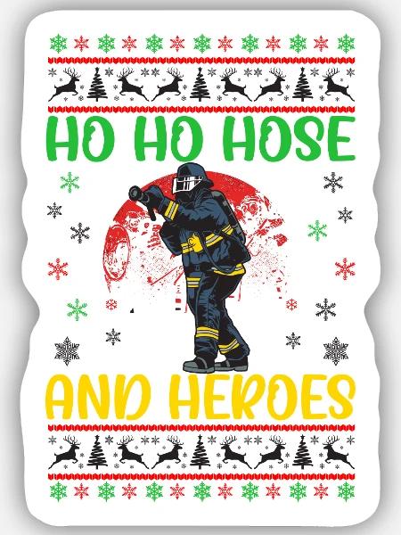 Ho Ho Schlauch Und Helden Feuerwehr Weihnachten - Sticker Größe S (10 x 10 cm) - Mattweiß