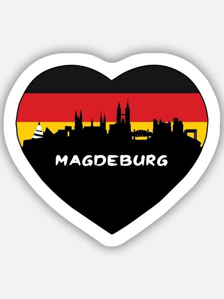 Magdeburg Deutschland Flagge Skyline Reise Souvenir - Sticker Größe S (10 x 10 cm) - Mattweiß