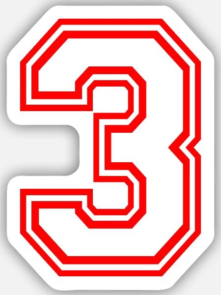 GLÜCKSZAHL DREI 3 LUCKY NUMBER TEAM SPORT RETRO - Sticker Größe S (10 x 10 cm) - Mattweiß
