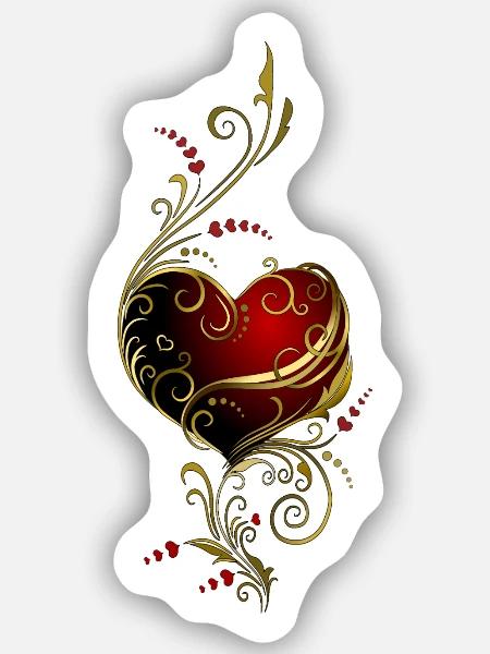 Herz mit Goldzierde - Sticker Größe S (10 x 10 cm) - Mattweiß
