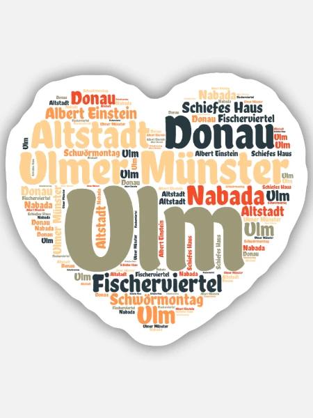 Ulm Donau Herz - Sticker Größe S (10 x 10 cm) - Mattweiß