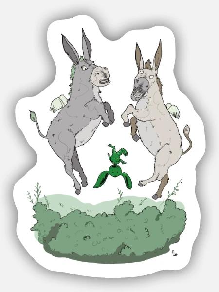Fliegende Esel – FeArt - Sticker Größe S (10 x 10 cm) - Mattweiß
