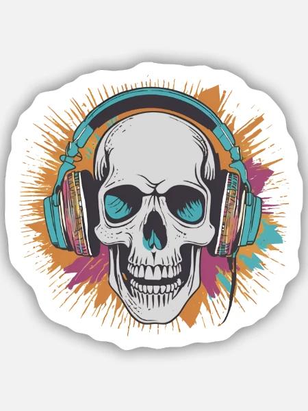 Totenkopf mit Kopfhörern - Sticker Größe S (10 x 10 cm) - Mattweiß
