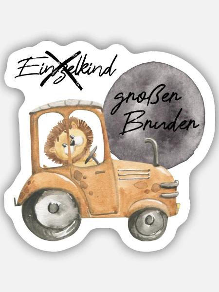 Großer Bruder Traktor Löwe - Sticker Größe S (10 x 10 cm) - Mattweiß