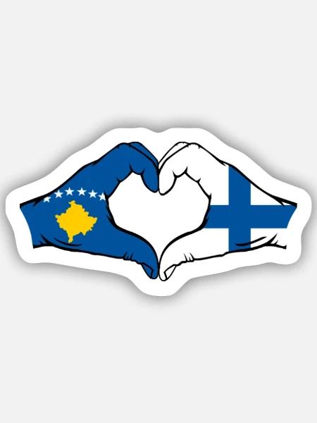 Kosovo Finnland Flagge Hände Herzform - Sticker Größe S (10 x 10 cm) - Mattweiß