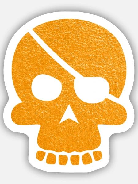 Oranger Schädel mit Augenklappe - Sticker Größe S (10 x 10 cm) - Mattweiß