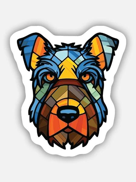 Bouvier des Ardennes Hunderasse buntes Aquarell - Sticker Größe S (10 x 10 cm) - Mattweiß