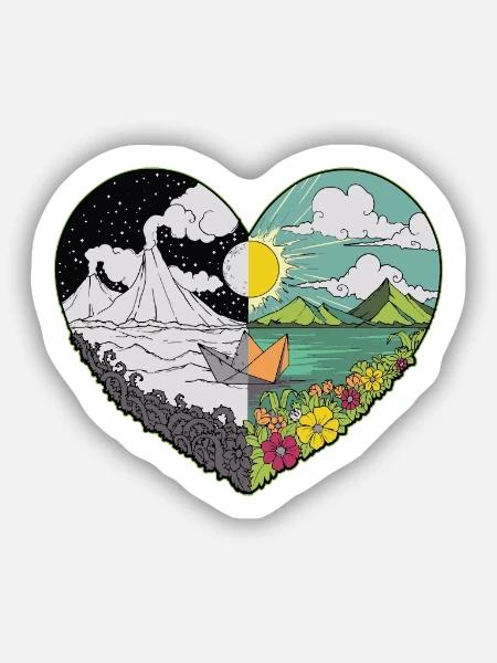 Tag Nacht Herz Vulkan Stylisch kreativ - Sticker Größe S (10 x 10 cm) - Mattweiß