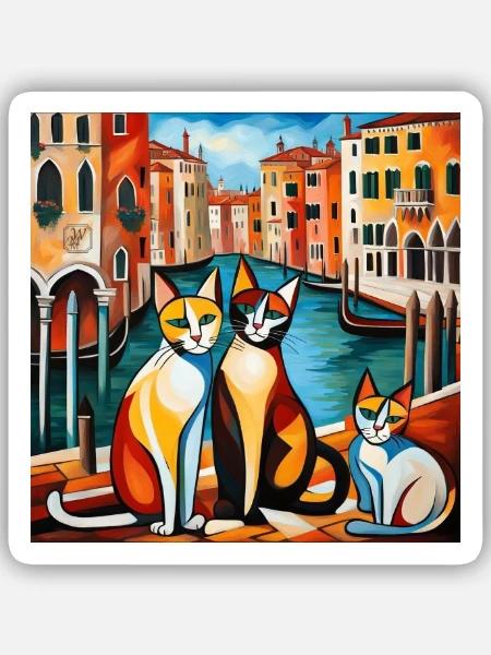 Katzen von Venedig - Sticker Größe S (10 x 10 cm) - Mattweiß