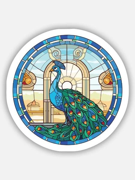 Pfauenbunte Aquarell-Tierillustration - Sticker Größe S (10 x 10 cm) - Mattweiß