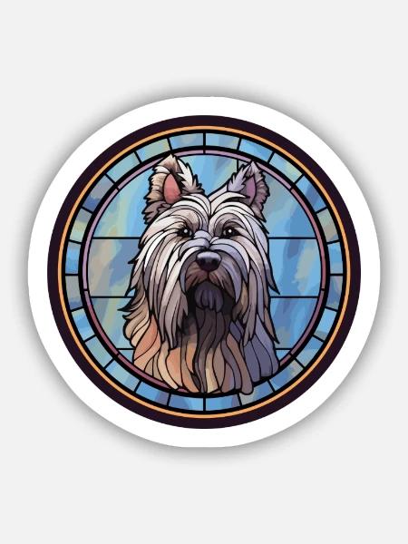 Skye Terrier Hunderasse Buntes Glas - Sticker Größe S (10 x 10 cm) - Mattweiß