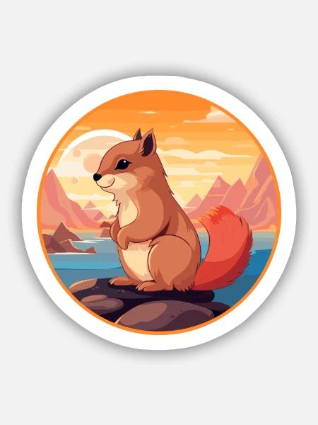 Eichhörnchen buntes Aquarell Cartoon Kawaii Tier - Sticker Größe S (10 x 10 cm) - Mattweiß