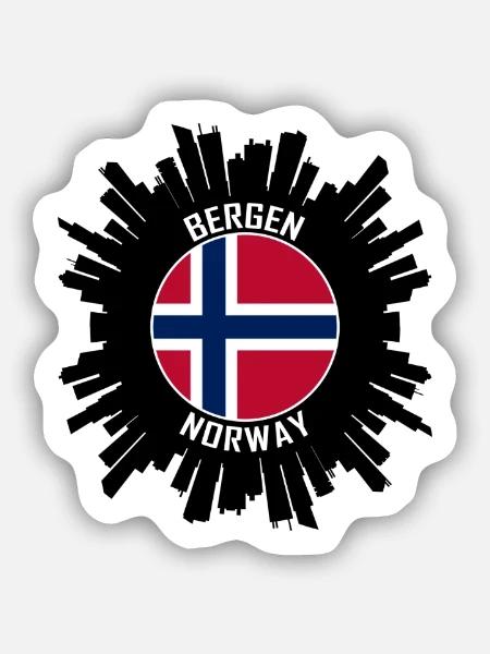 Bergen Skyline Norwegen Flagge Reise-Souvenir - Sticker Größe S (10 x 10 cm) - Mattweiß